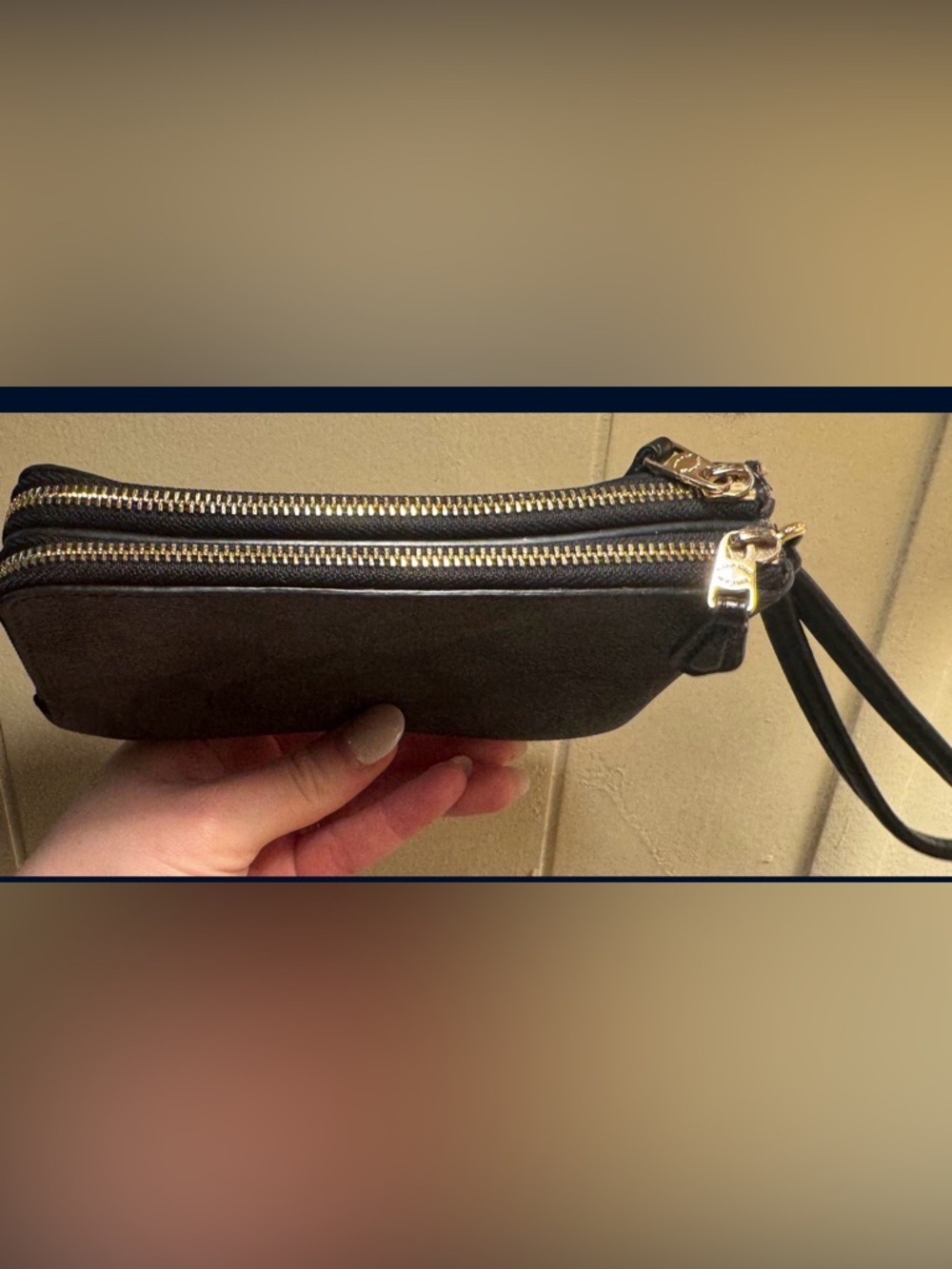 Coach Brown and Black Signature Zip Wristlet with Gold Logo - Picture 3 of 3